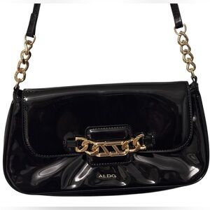 🔥Aldo Black Patent Shoulder Bag | Gold Chain Accent | Mini Purse